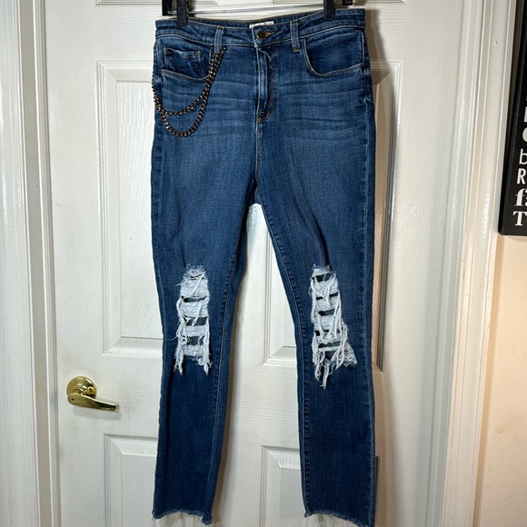 L’Agence Luna High Rise Chain Detail Distressed Frayed Hem Jeans Size 30 - Picture 1 of 8